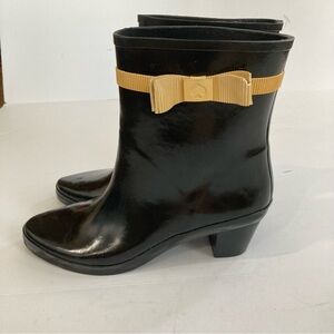 Kate Spade Paloma Black Rubber Rain Heels Boots sz 9